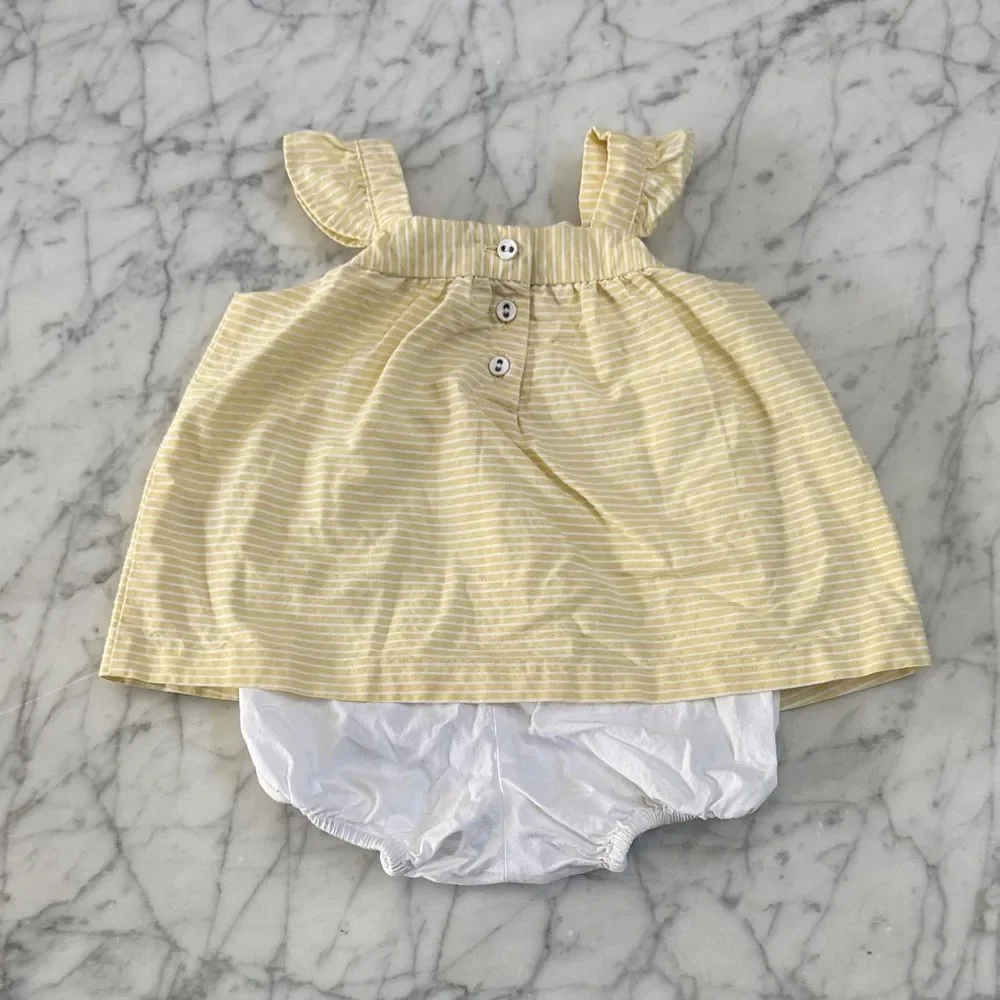 Janie and Jack Yellow Striped Baby Dress with Chest Bow Bloomers Sz 3-6 Mo